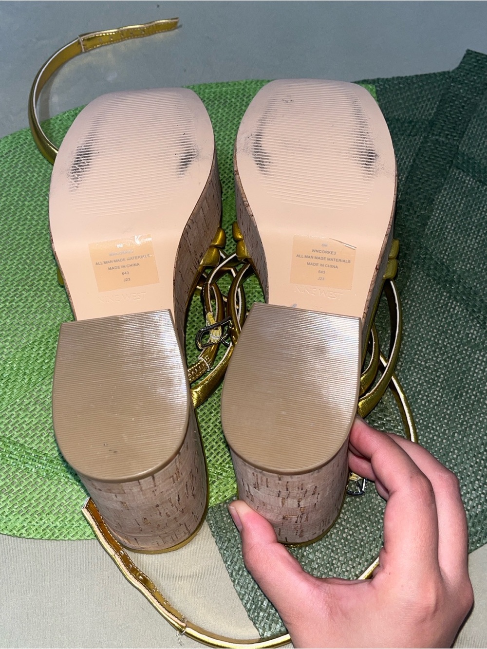 Nine West Metallic Gold Strappy Cork Platform Sandals - Picture 3 of 5